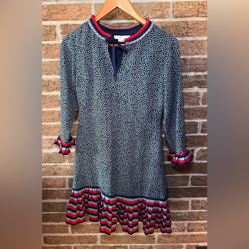 Boden Lara Pleat Chalky Navy Cluster Spot‎ Dress Petite sz 2 Print Pleated kpop